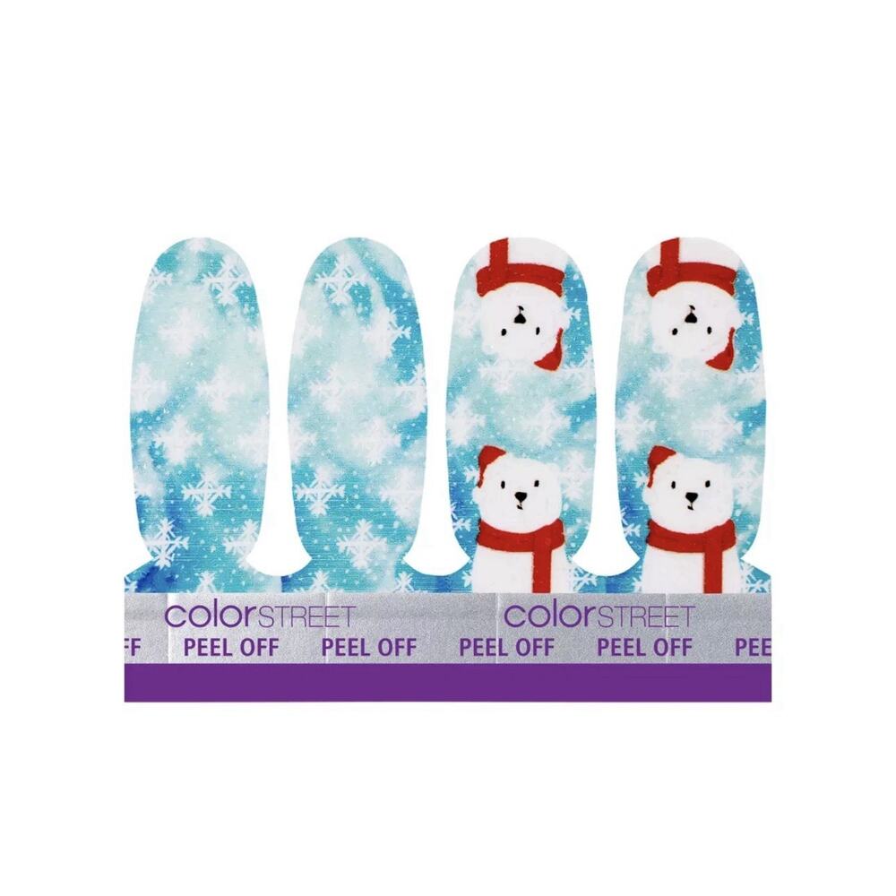 Color Street SANTA CLAWS ACCENT 100% Nail Polish Strips Blue Snowflakes Sparkle